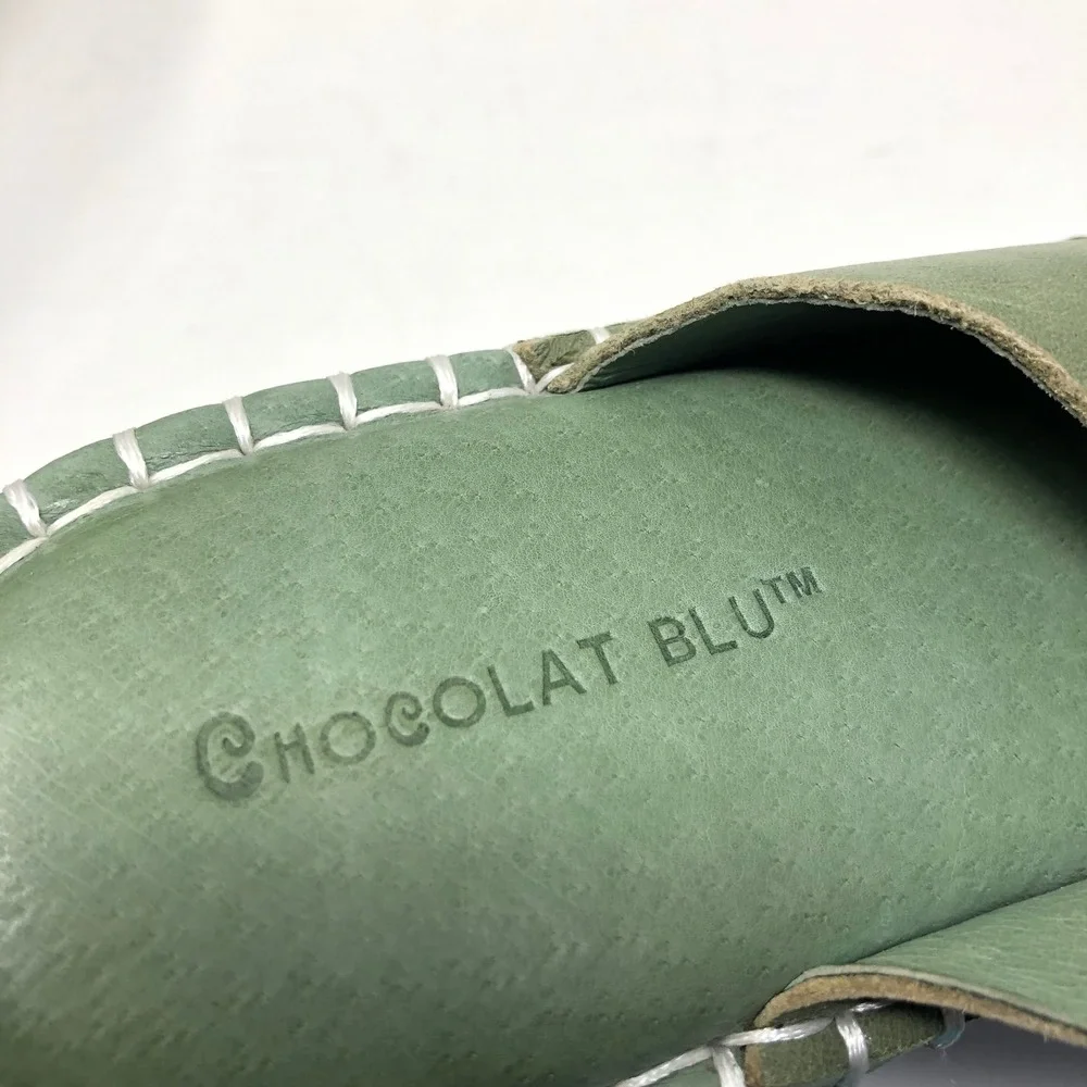 Chocolat Blu Magic Platform Sandal Women 40 US 9‎ Green Leather Whipstitch Slide